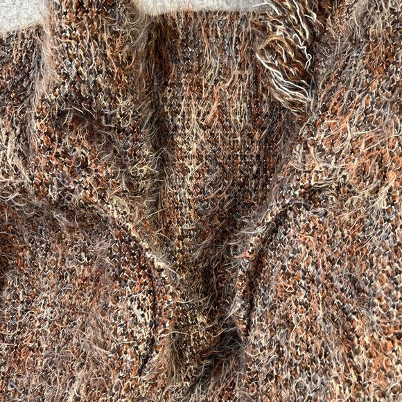 Wool Blend Open Front Fringe Sweater Womens P Brown Beige Knit Boho Intermix - Picture 7 of 13